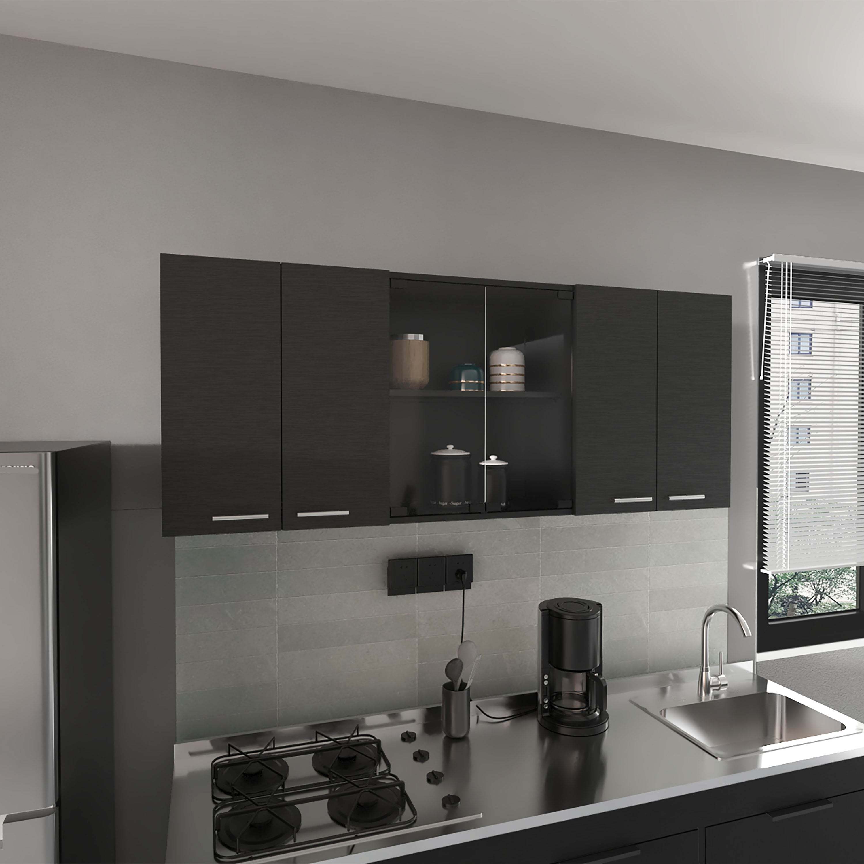 59-inch Two Center Glass Doors Wall Cabinet Wenge