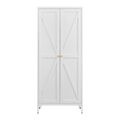 White Metal Adjustable 2-Door Storage Cabinet with Powder-Coated Steel, Striped Design, Gold Handles, 4 Adjustable Shelves for Kitchen, Living Room, Dining Room, Office