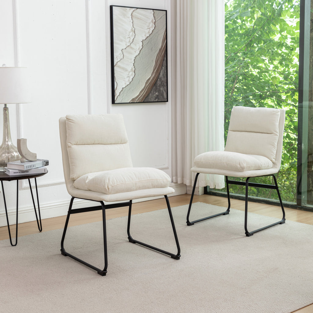 Milos Contemporary Upholstered Dining Chairs, Set of 2, Vanilla White