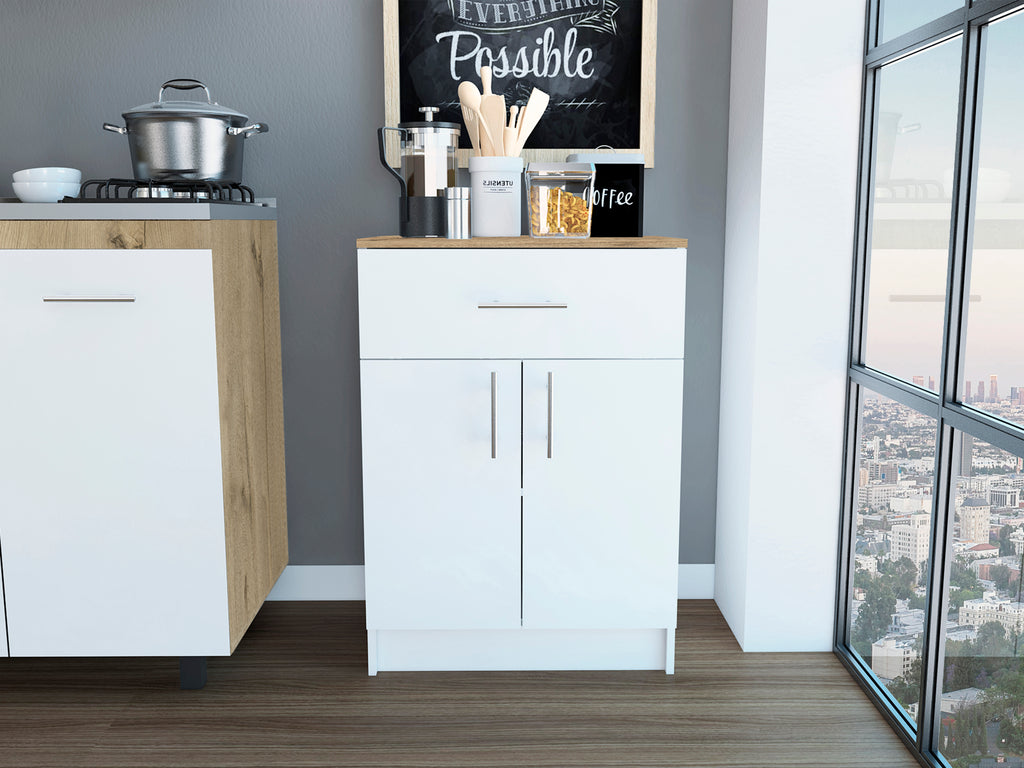 Wilmington 1-Drawer Rectangle Pantry Cabinet White and Light Oak
