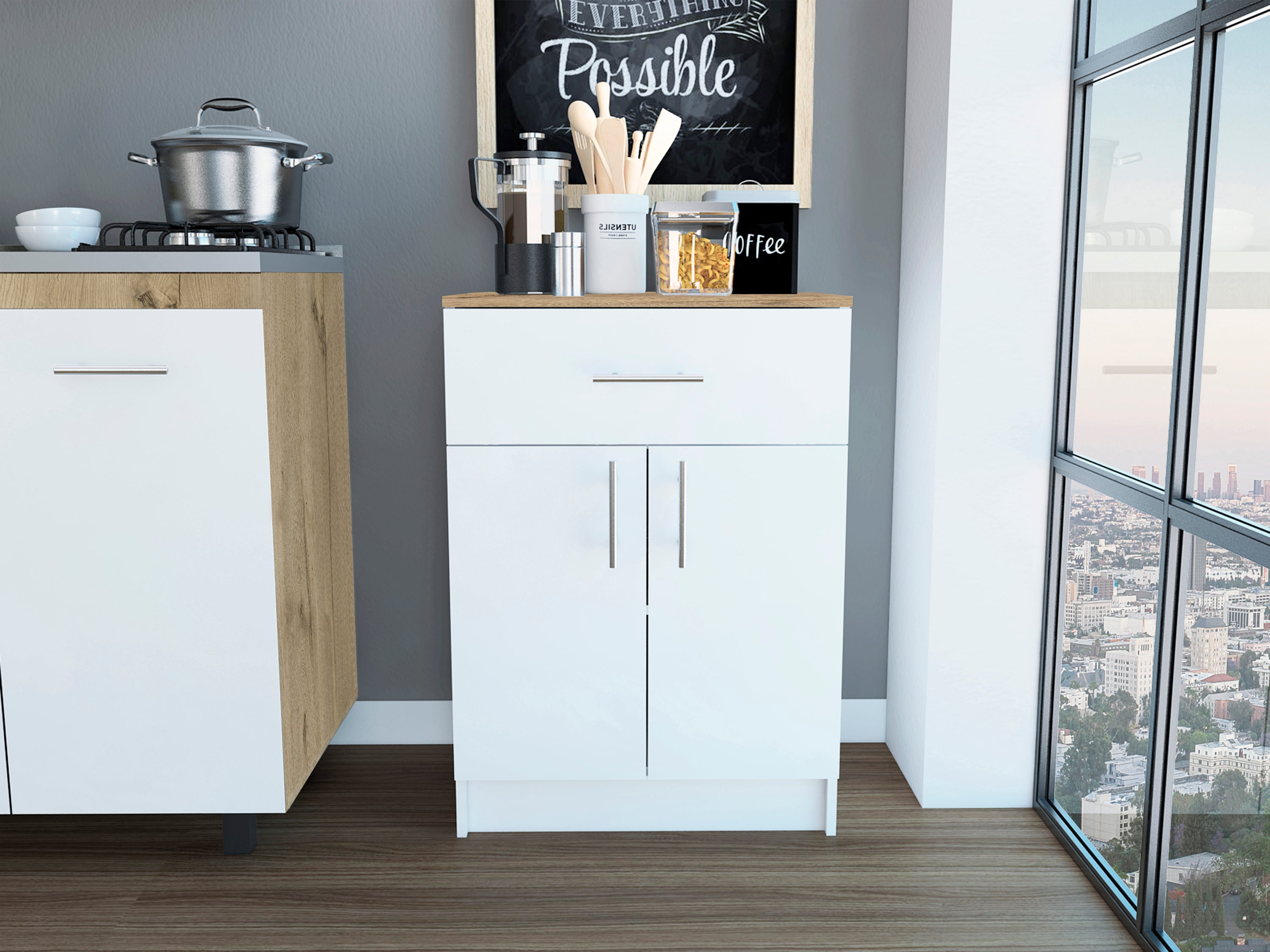 Wilmington 1-Drawer Rectangle Pantry Cabinet White and Light Oak