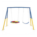 Swing Set for Backyard, 330lbs Swing Set with Heavy-Duty A-Frame Metal Outdoor Swing Stand, 1 Saucer Swing Seat & 1 Belt Swings Seat