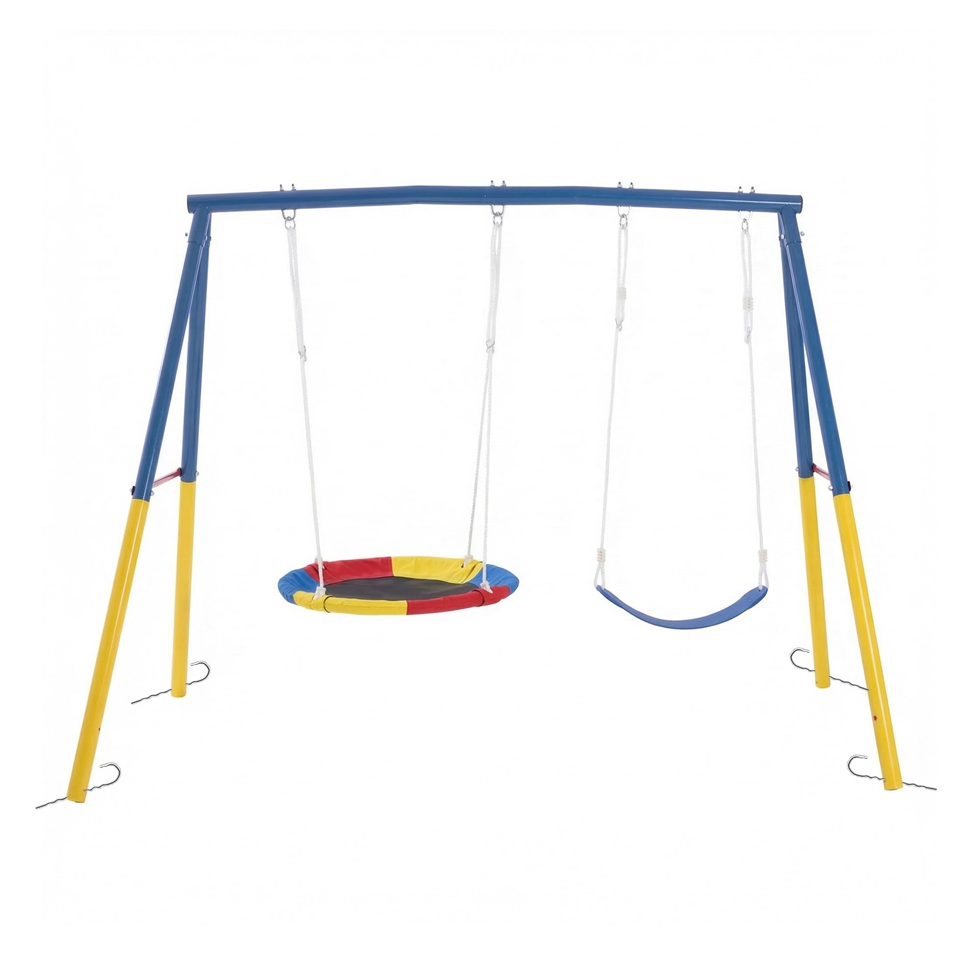 Swing Set for Backyard, 330lbs Swing Set with Heavy-Duty A-Frame Metal Outdoor Swing Stand, 1 Saucer Swing Seat & 1 Belt Swings Seat