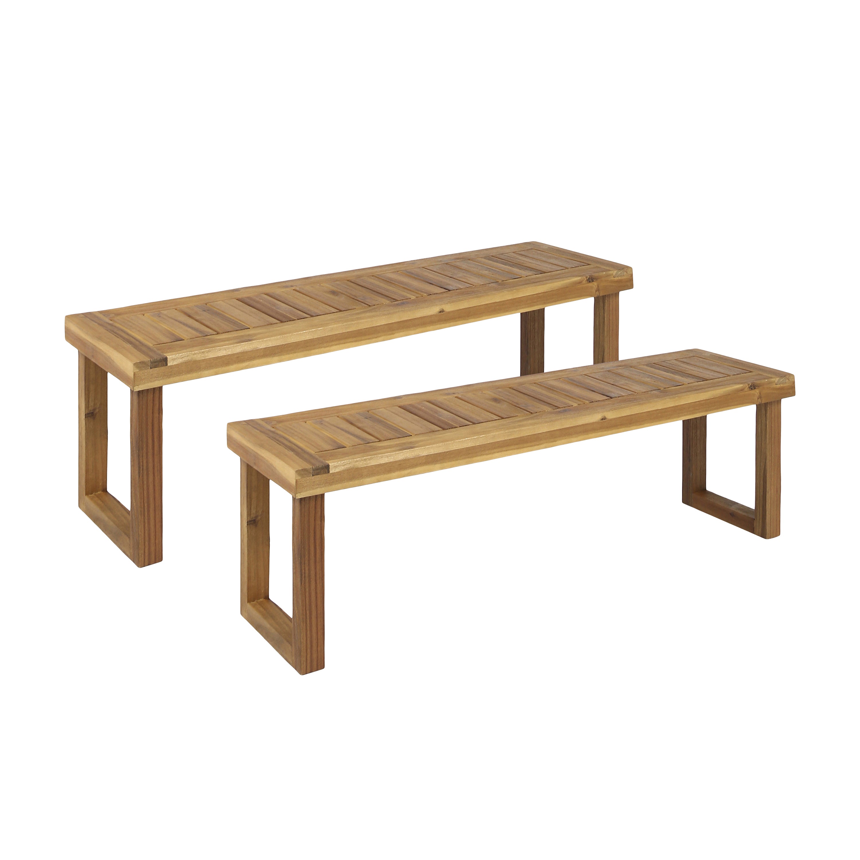 NESTOR Natural Acacia Wood Bench Set of 2 with Slat Panel Design
