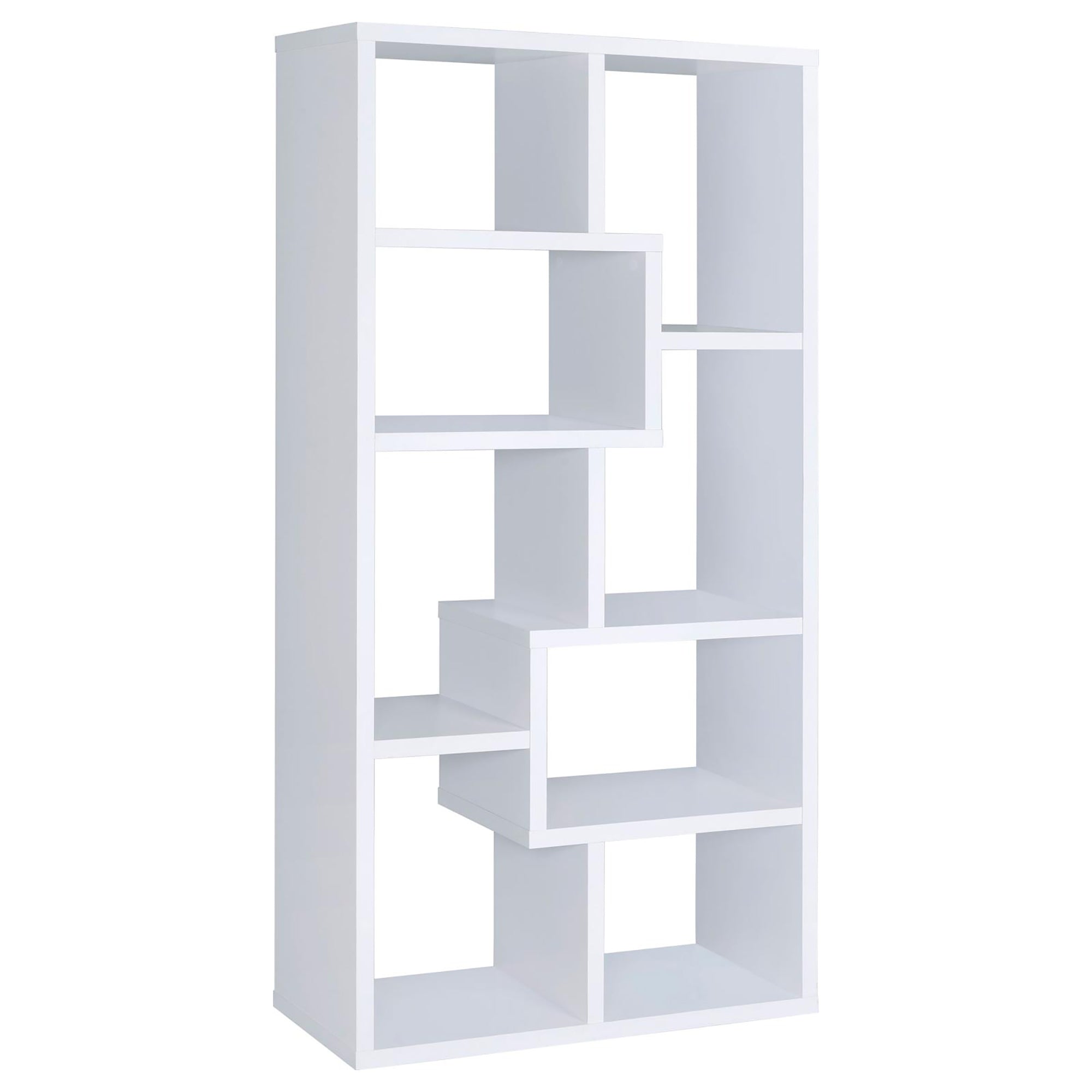 8-Shelf White Geometric Bookcase with Durable MDF and Laminate Construction, 70.75in H x 35in W x 11.75in D