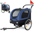 2-in-1  Bike Trailer & Pet Stroller for Dogs up to 110lbs– Foldable Pet Carrier Cart with Front Caster & 20'' Quick Release Air-Filled Wheels, Breathable Mesh and PVC Rain Cover, Dark Blue