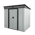 Outdoor Metal Storage Shed with Lockable Sliding Doors and Transparent Panels in White and Black, 6ft x 5ft, Iron
