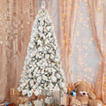 7FT Flocked Christmas Tree with 450 Warm White LED Lights – 1060 Tips, Snowy PVC & Hard Needle Branches, Hinged Design for Easy Setup, Sturdy Metal Stand – Full & Realistic Holiday Tree