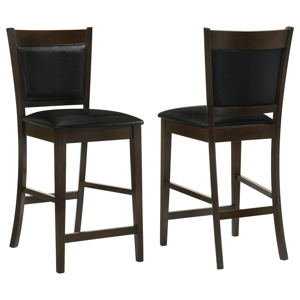 Black and Espresso Upholstered Counter Height Stools Set of 2 with Leatherette Finish and Plywood Seat Base