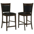 Black and Espresso Upholstered Counter Height Stools Set of 2 with Leatherette Finish and Plywood Seat Base