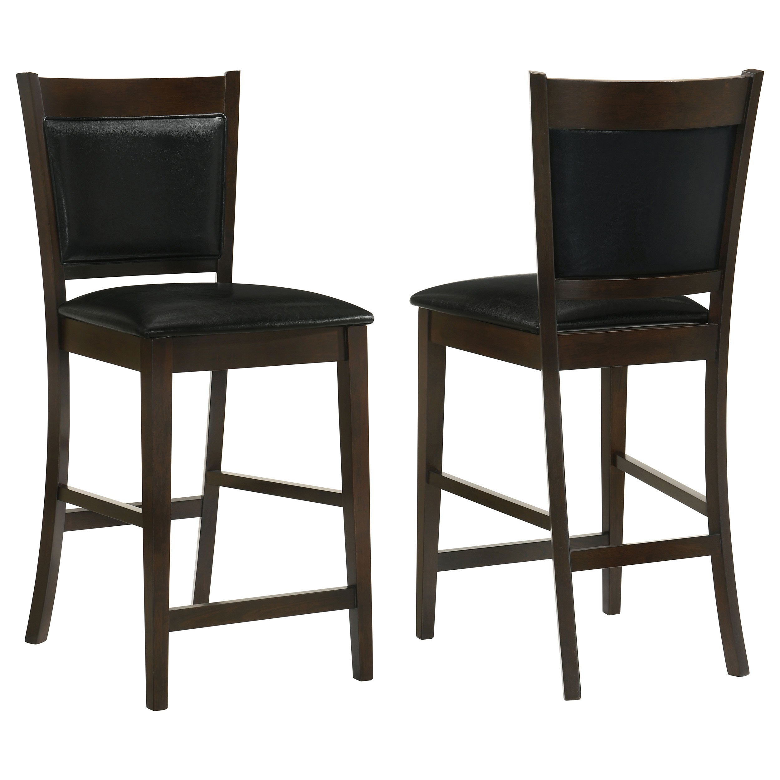 Black and Espresso Upholstered Counter Height Stools Set of 2 with Leatherette Finish and Plywood Seat Base