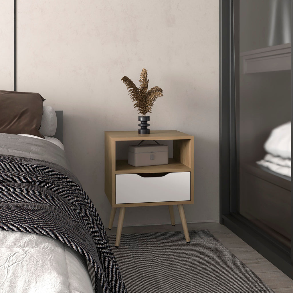Wenden 21' High Nightstand, One Drawer, One Open Shelf, Natural Oak, White