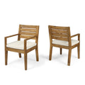 Outdoor Dining Chair Set of 2 with Beige Cushions in Sandblast Natural Acacia Wood