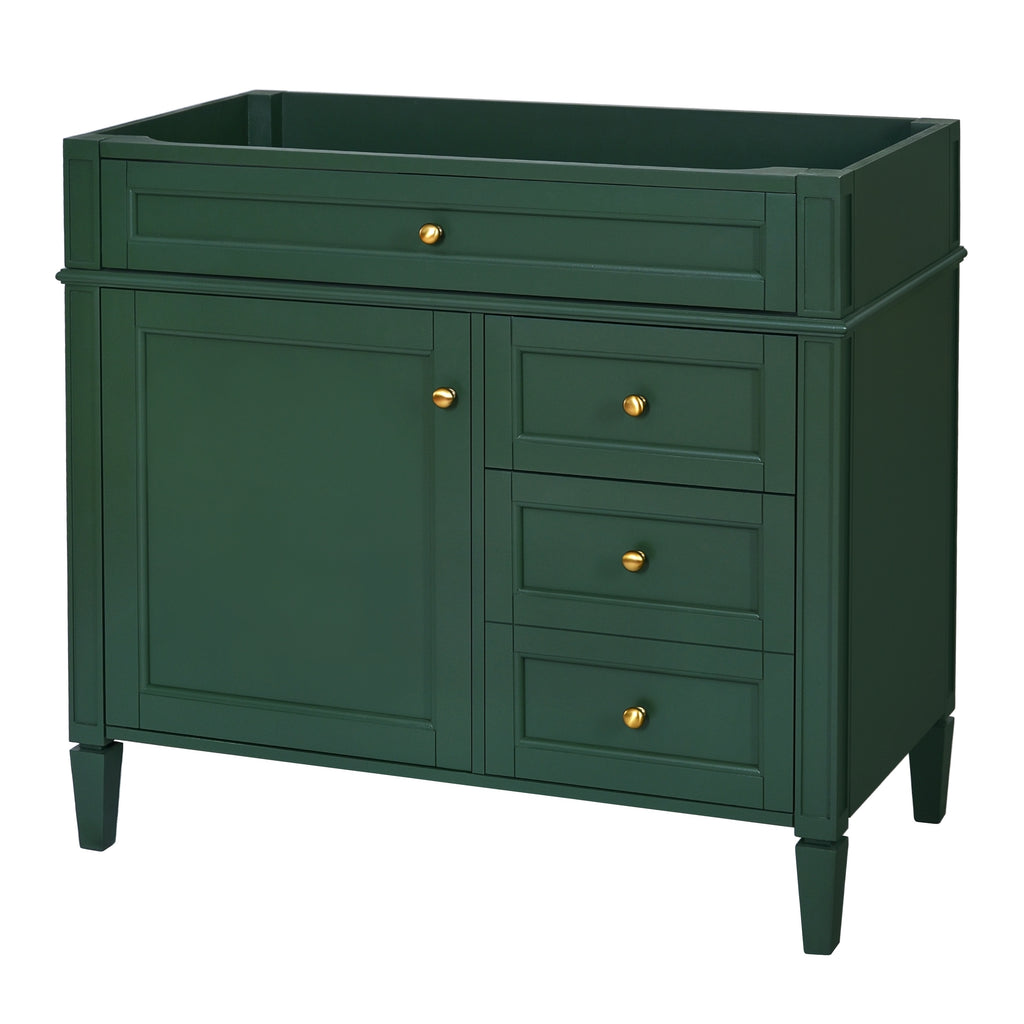 Modern Green Bathroom Vanity with 2 Drawers and Tip-out Drawer, Solid Wood Frame, MDF Board Construction, 35.74'' L x 17.87'' W x 33'' H