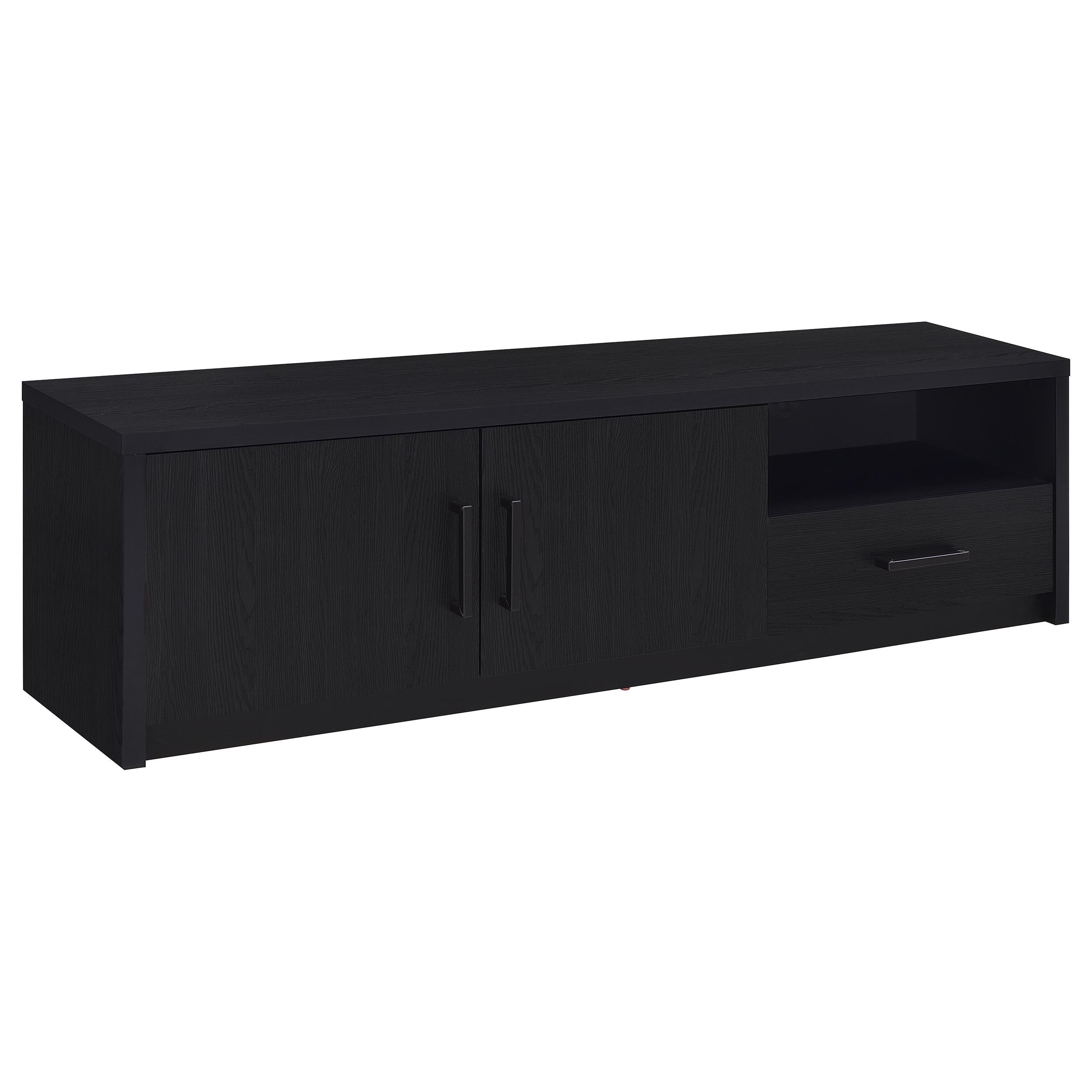 Ian Black 2-Door TV Stand Media Console with Storage, Engineered Wood, Black Finish, 70-Inch Wide