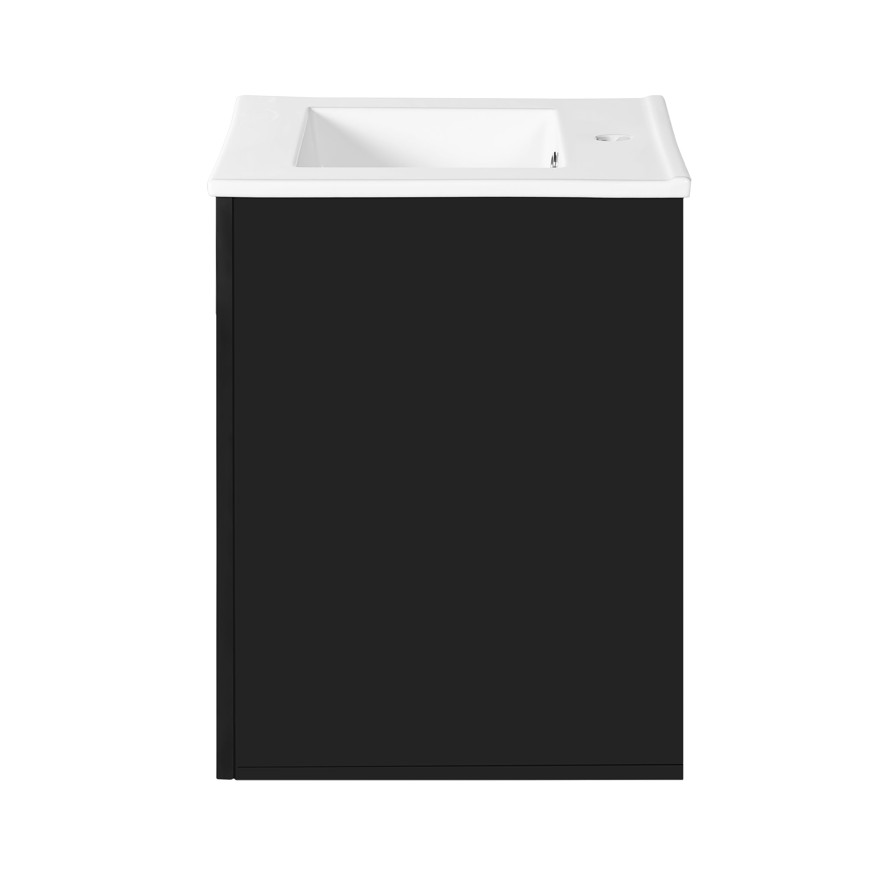 Modern 20' Wall Mounted Bathroom Cabinet with Side Shelf and Ceramic Sink, Black Finish, Solid Wood & MDF Construction