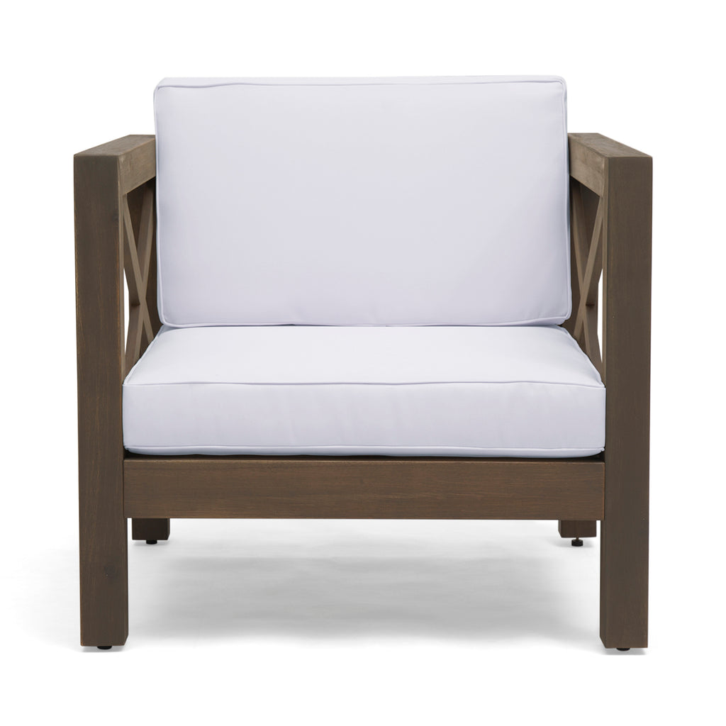 BRAVA Mid-Century Modern Club Chair with Water-Resistant Cushions in Grey and White Acacia Wood
