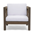 BRAVA Mid-Century Modern Club Chair with Water-Resistant Cushions in Grey and White Acacia Wood