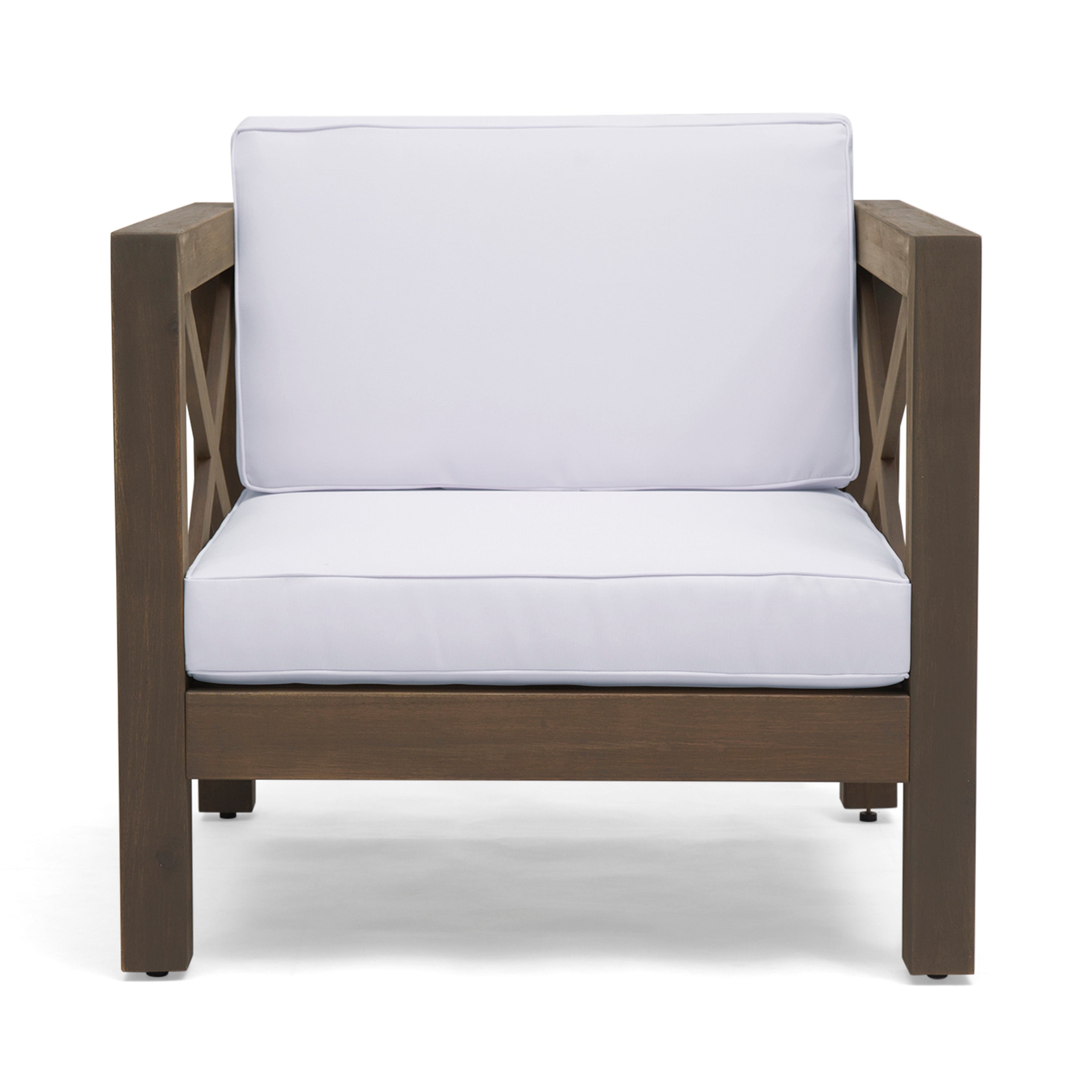 BRAVA Mid-Century Modern Club Chair with Water-Resistant Cushions in Grey and White Acacia Wood