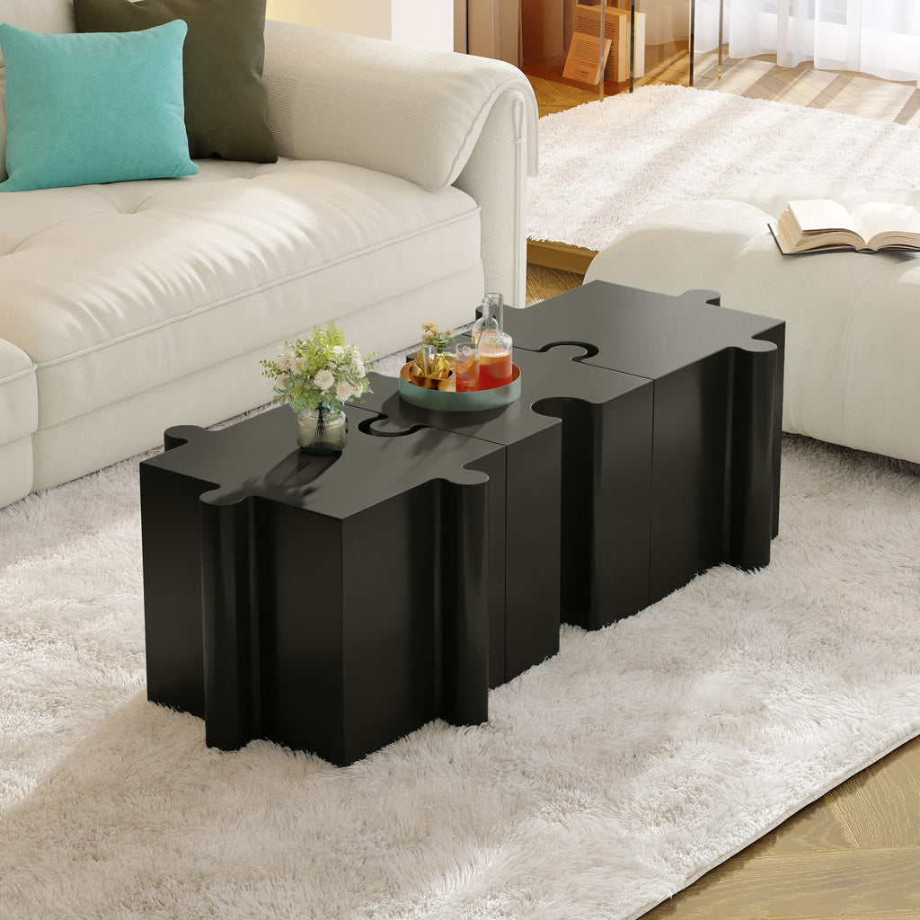 3-Piece Artistic Puzzle Table Set,Modular MGO Side Tables with Interlocking Design (2 Convex & 1 Concave), 200lb Capacity for Indoor & Outdoor,Black Color