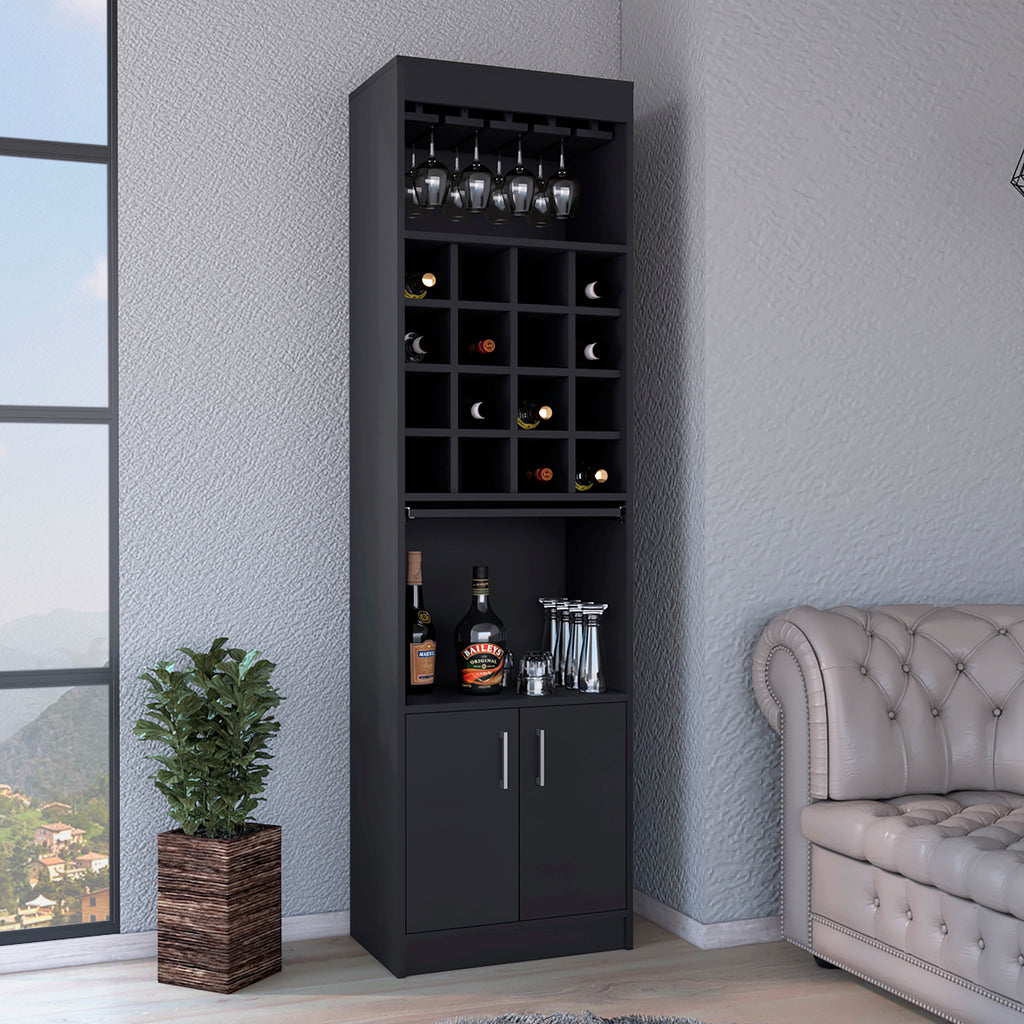 Being Kava Bar Cabinet, Double Door, Two Shelves, Sixteen Built-in Wine Rack -Black
