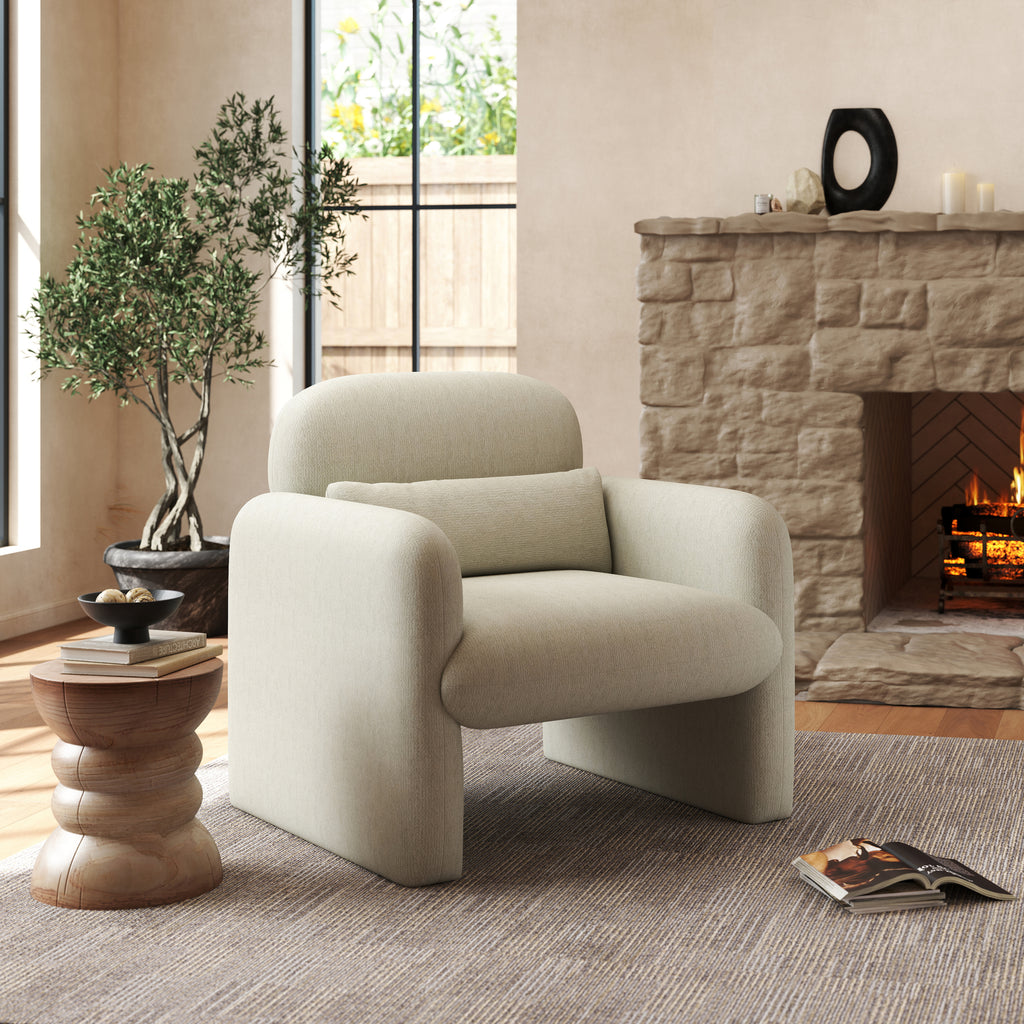 Dylan Modern Upholstered Barrel Armchair, Cream White
