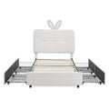 Kids Twin Upholstered Bed with Oversized Rabbit Ear Headboard, LED Light & 4 Storage Drawers in Beige Boucle Fabric, 79.5''X40.75''X41''