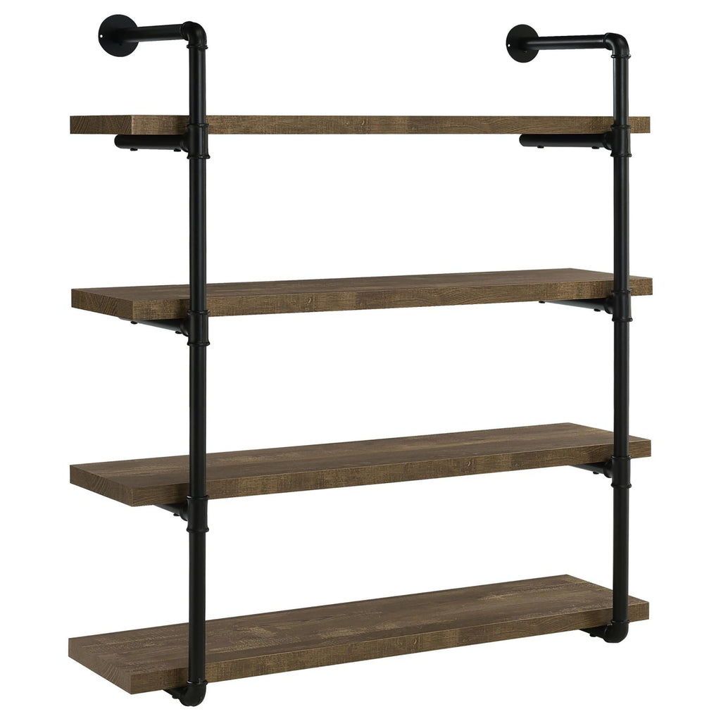 Black and Rustic Oak 40-inch Wall Shelf with Metal Frame, Wood and Metal Construction, Ideal for Living Room or Cabin Decor