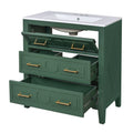 Retro Green Bathroom Vanity with Ceramic Sink, Free Standing Single Unit, 3 Drawer Storage Cabinet, Solid Wood Frame, 30''