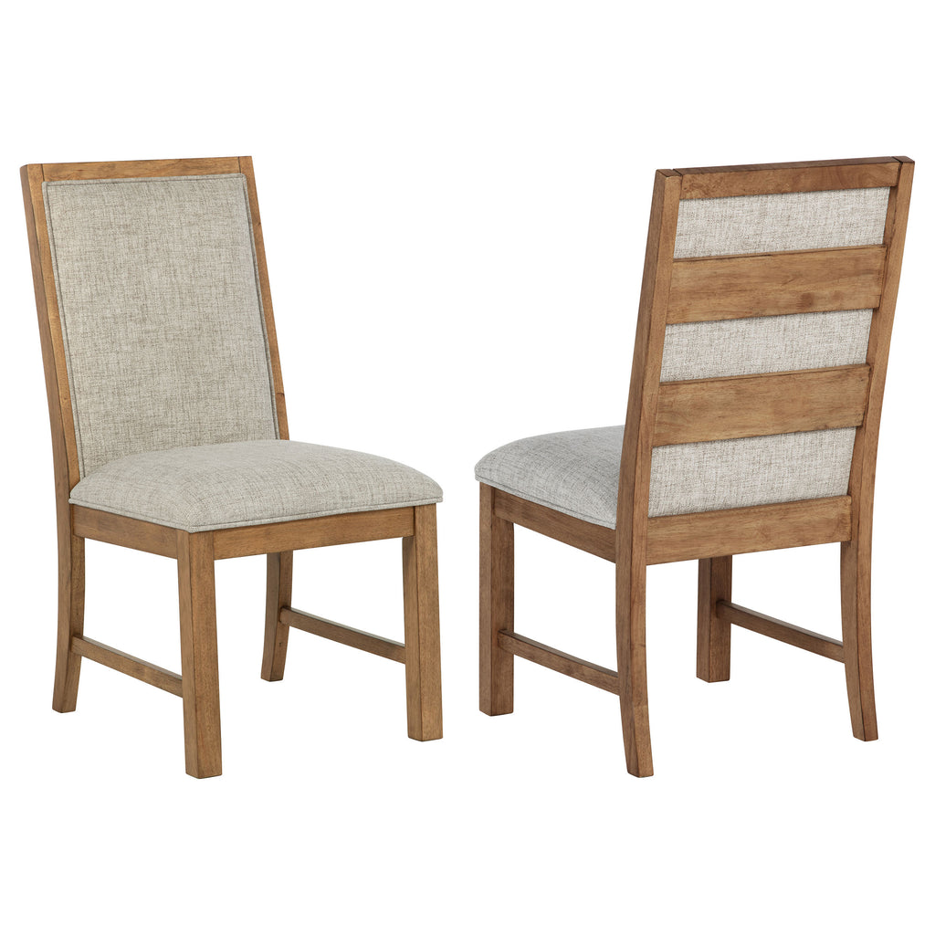 Survista Natural Brown Upholstered Dining Side Chair Set of 2 with Oatmeal Fabric Cushions and Wooden Frame