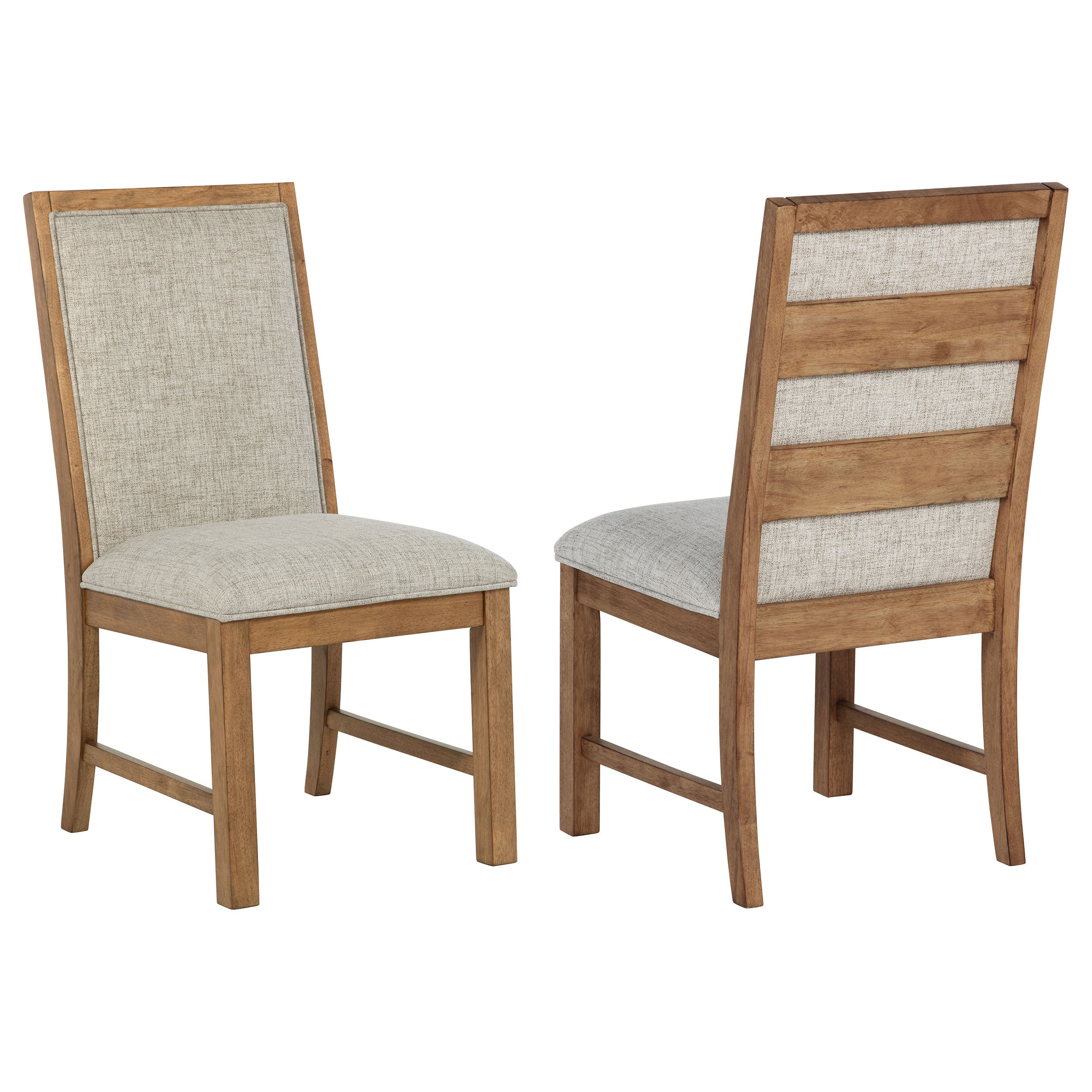 Survista Natural Brown Upholstered Dining Side Chair Set of 2 with Oatmeal Fabric Cushions and Wooden Frame