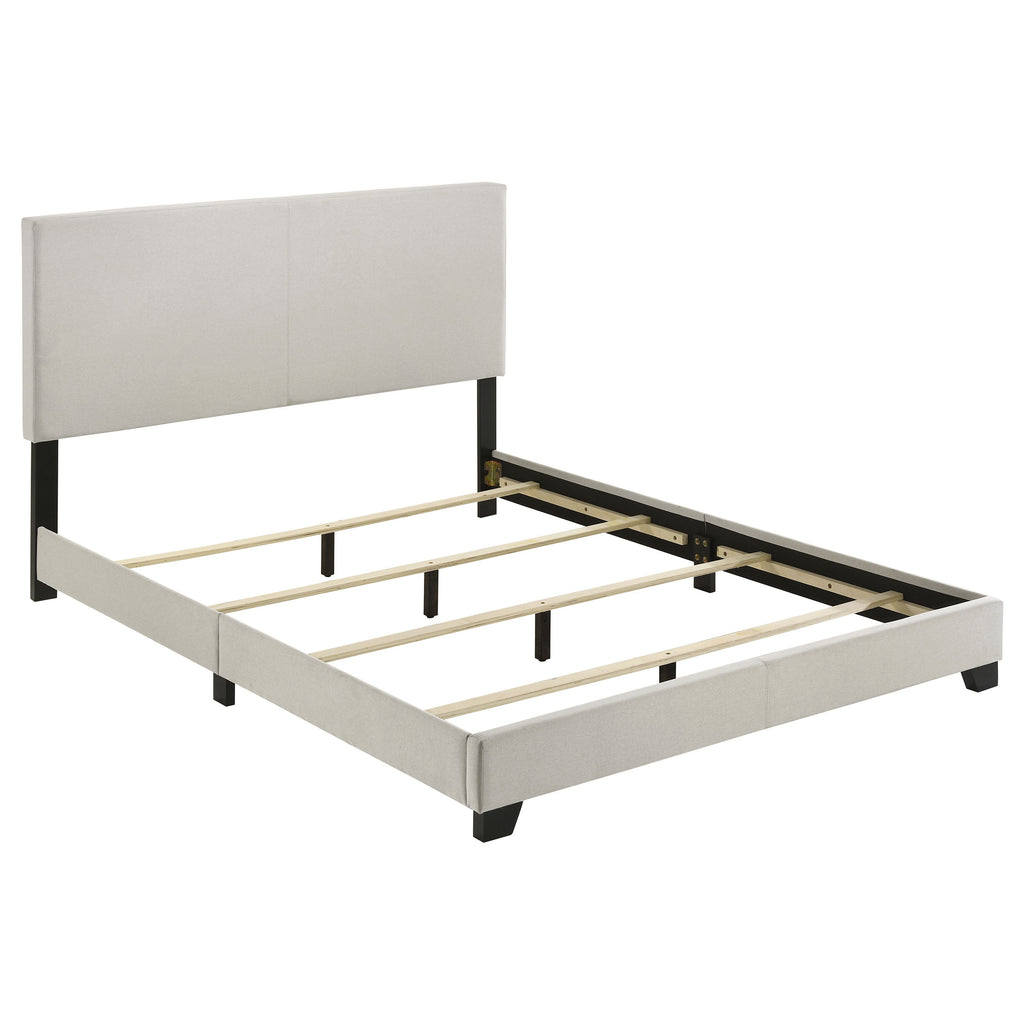 Efram Cream Upholstered Queen Bed with Padded Headboard and Solid Wood Legs in Cream Fabric, Modern Minimalist Design