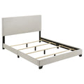 Efram Cream Upholstered Queen Bed with Padded Headboard and Solid Wood Legs in Cream Fabric, Modern Minimalist Design