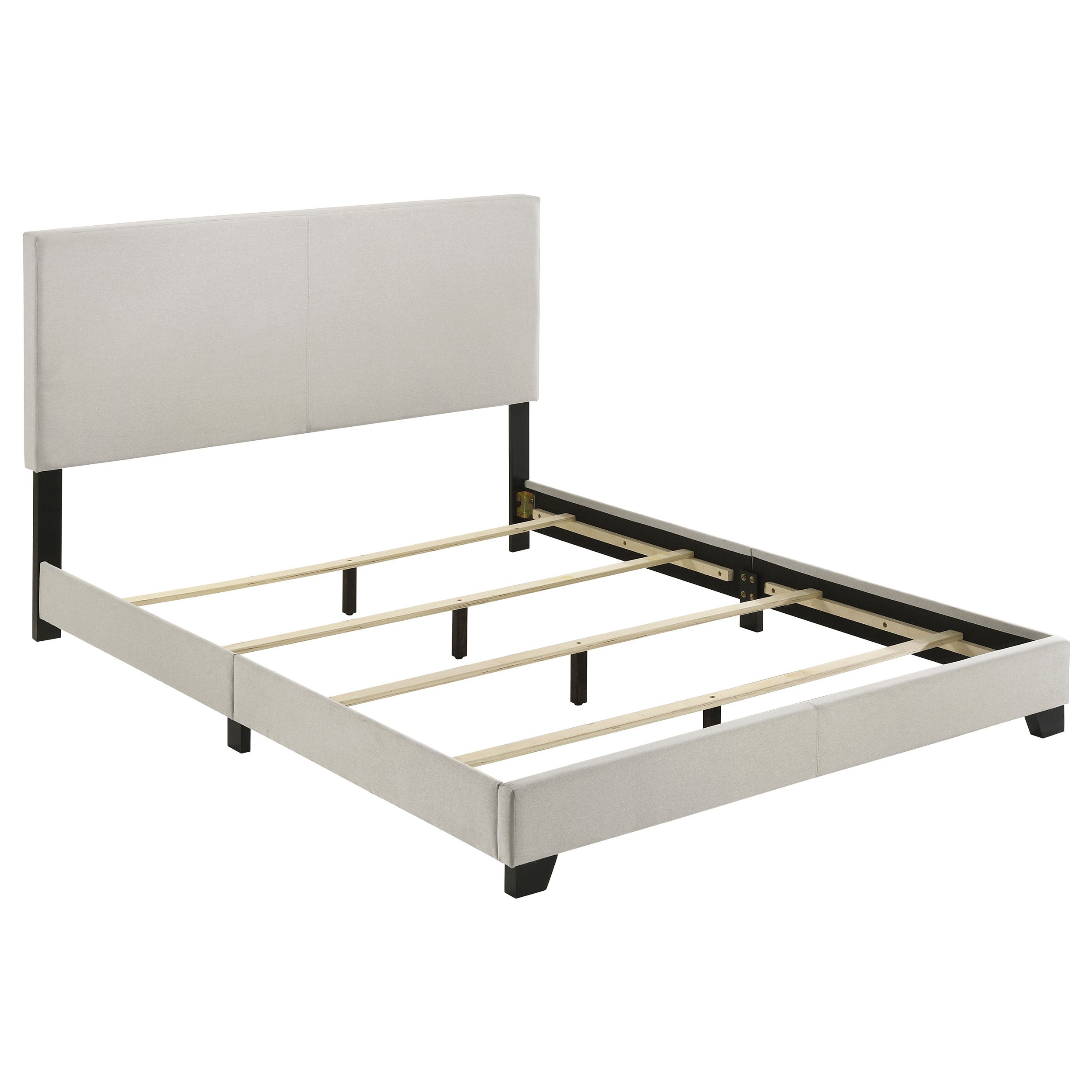 Efram Cream Upholstered Queen Bed with Padded Headboard and Solid Wood Legs in Cream Fabric, Modern Minimalist Design