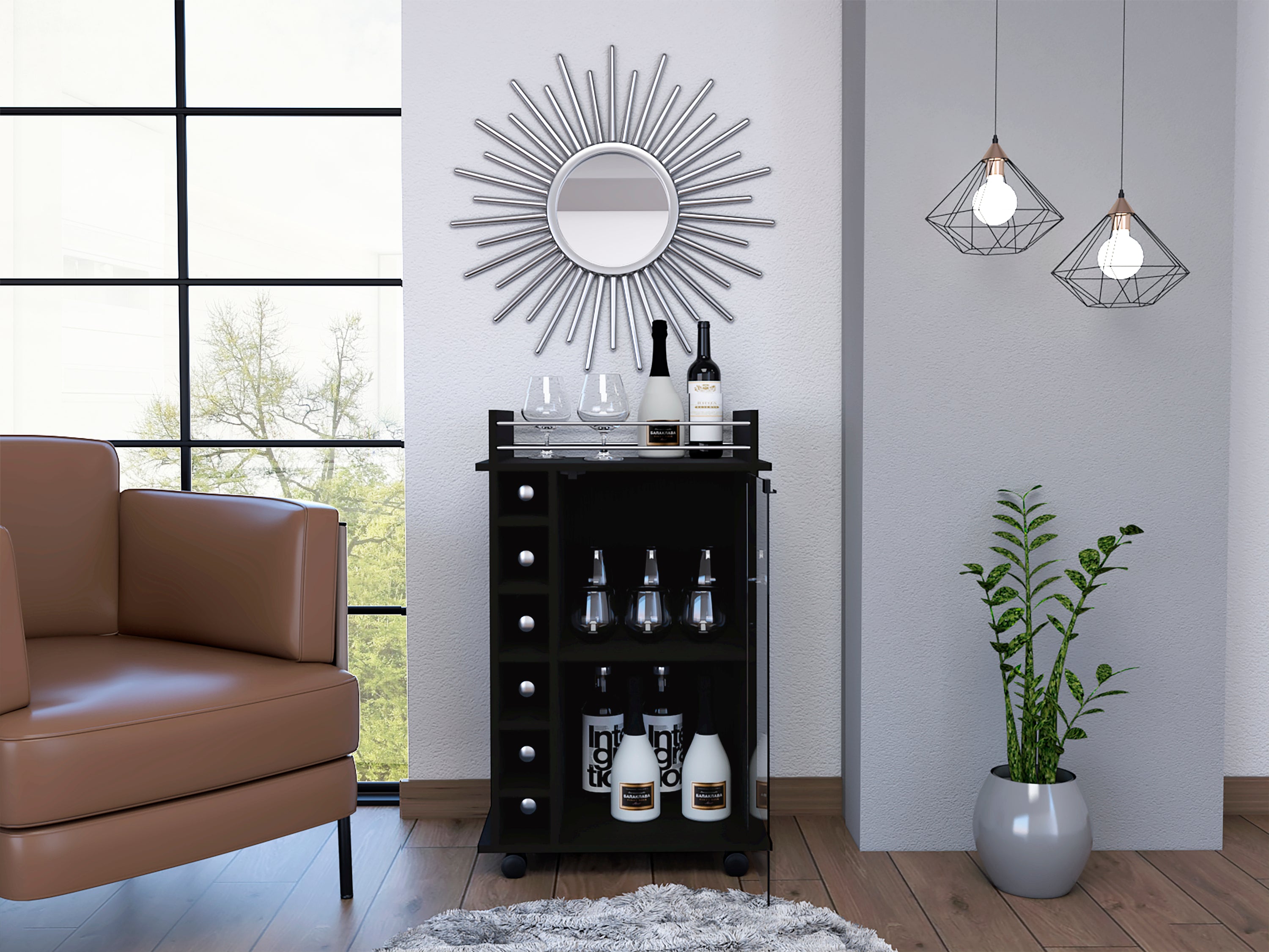 6-Bottle 3-Shelf Bar Cart Wenge