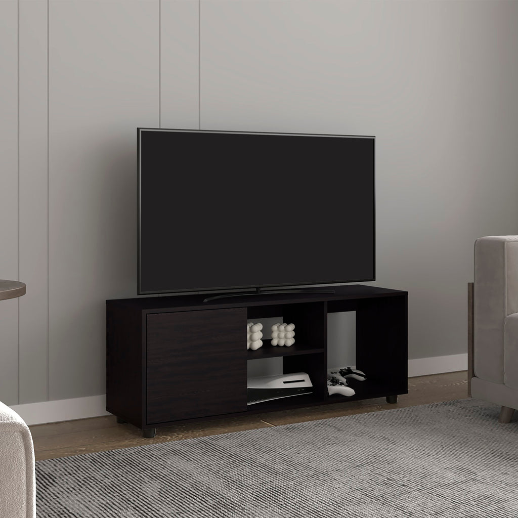 Adel 51' Wide Tv Stand with One Door Cabinet , Four Open Shelves, Cable Management, Living Room, Tv Room Black