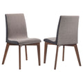 Mid-Century Modern Grey and Natural Walnut Upholstered Side Chairs Set of 2