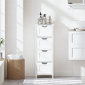 Bathroom Floor Cabinet with 4 Drawers, Freestanding Wooden Storage Organizer for Bathroom, Hallway or Living Room, Narrow White Side Cabinet with Space-Saving Vertical Design, White
