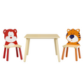 Kids Table and 2 Chairs Set, Wooden Activity Play Table Set with Bear & Tiger Design in White & Orange, Solid Wood and MDF Construction, 3-Piece Toddler Furniture Set