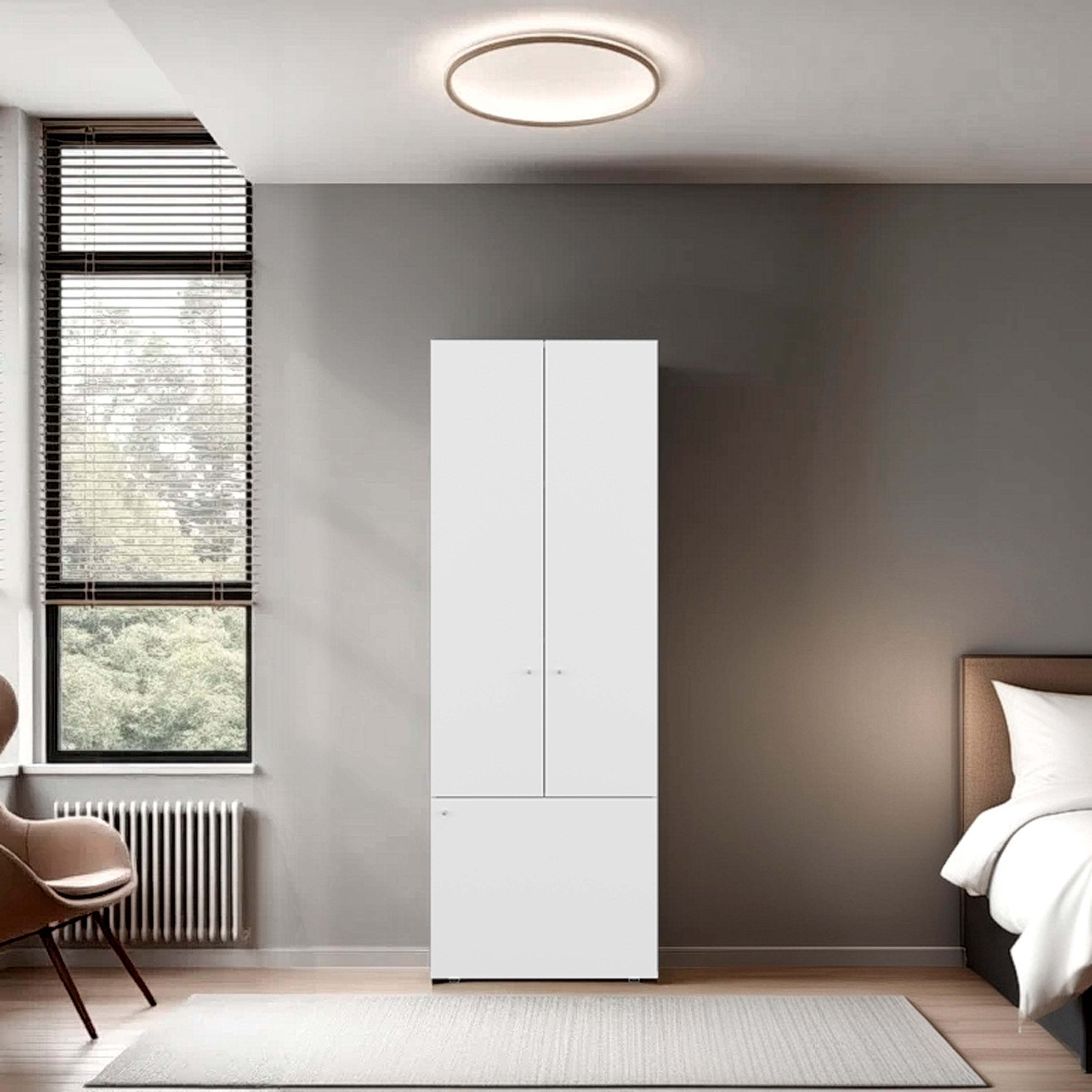 White 3-Door Tall Wardrobe Cabinet with 4 Shelf
