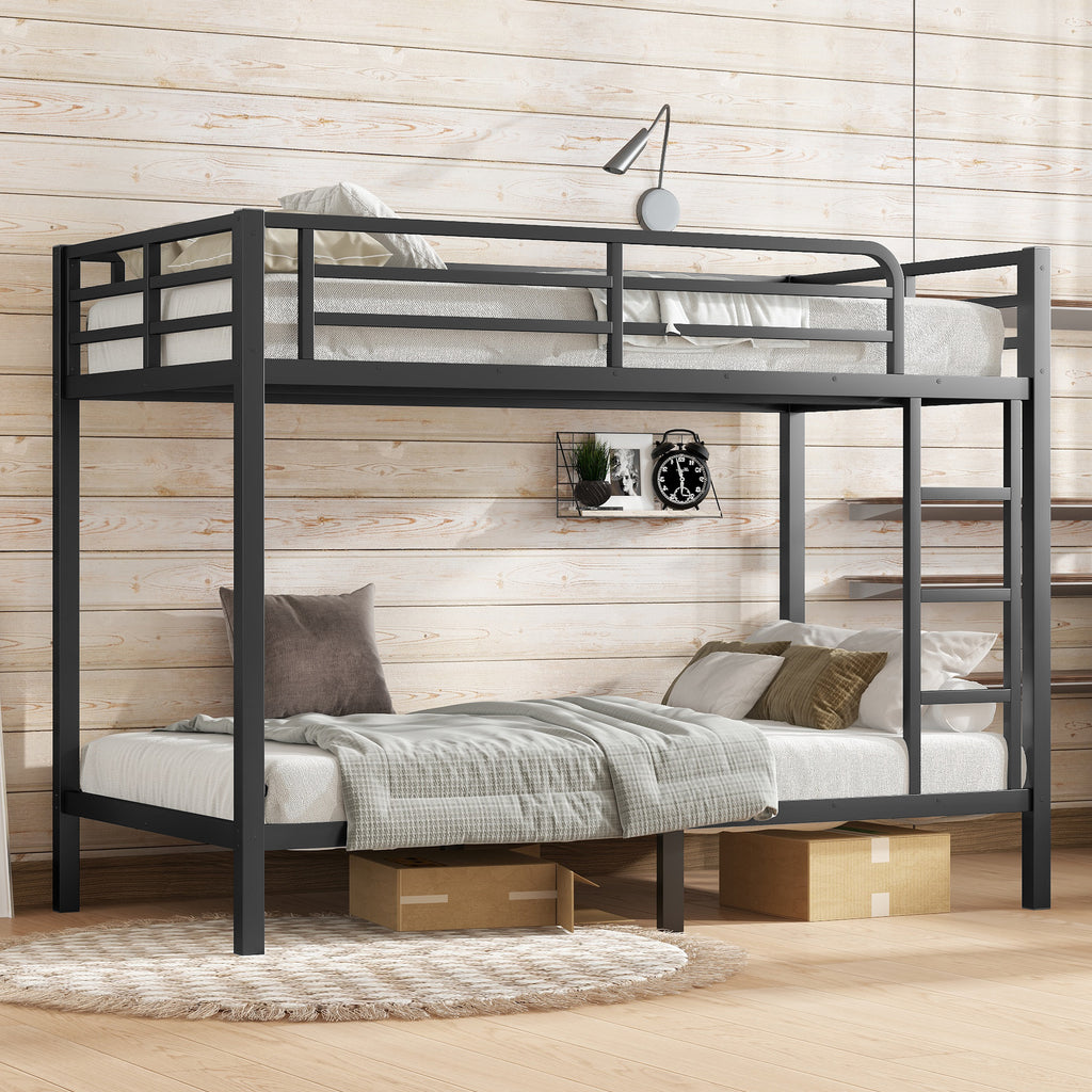 Metal Twin XL over Twin XL Bunk Bed for Teens and Adults,Space-Saving/Noise Reduced/No Box Spring Needed, Black