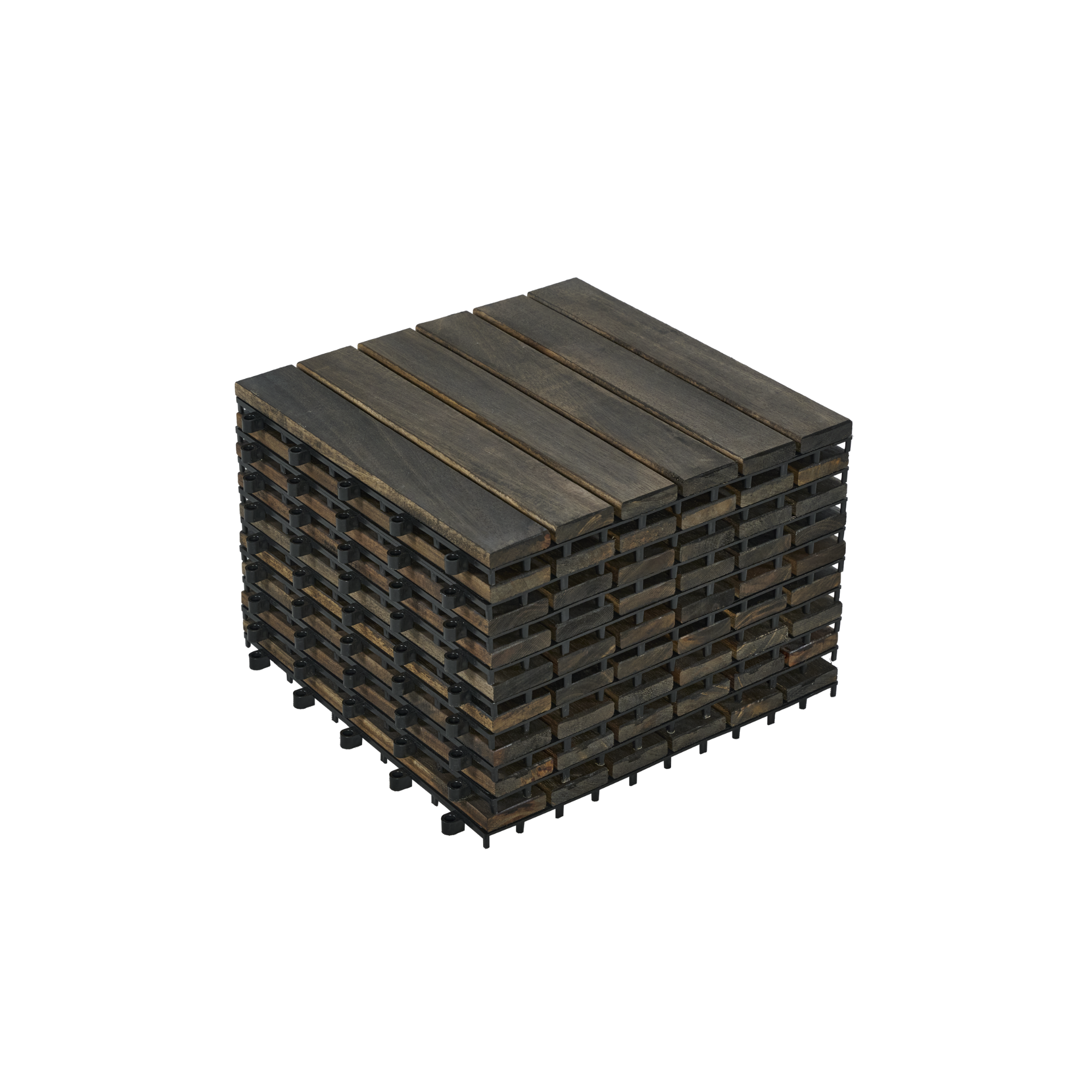 Interlocking Deck Tiles Striped Pattern 12' x 12' Dark Brown Acacia Hardwood Outdoor Flooring