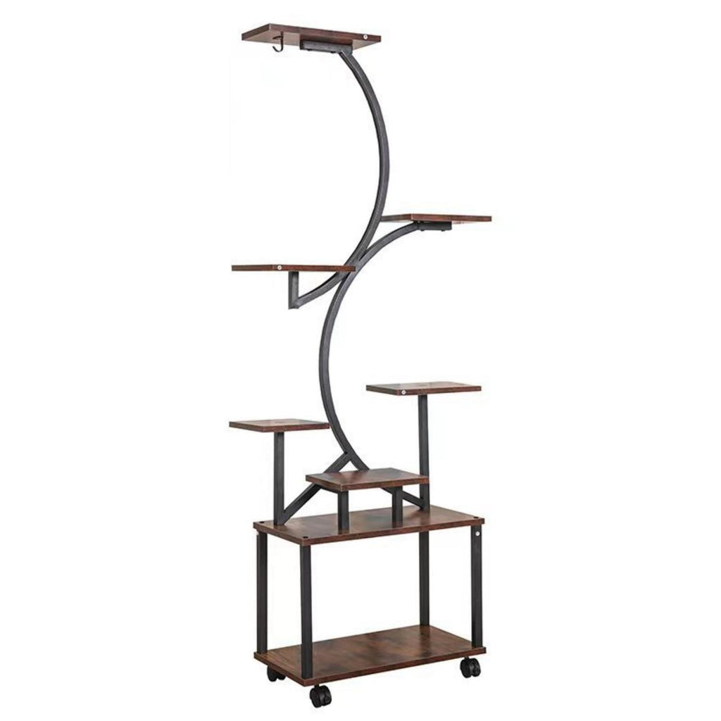 8-Tier Indoor Plant Stand with Grow Lights, 61 in S-Shaped Metal Shelf for Multiple Plants, Black