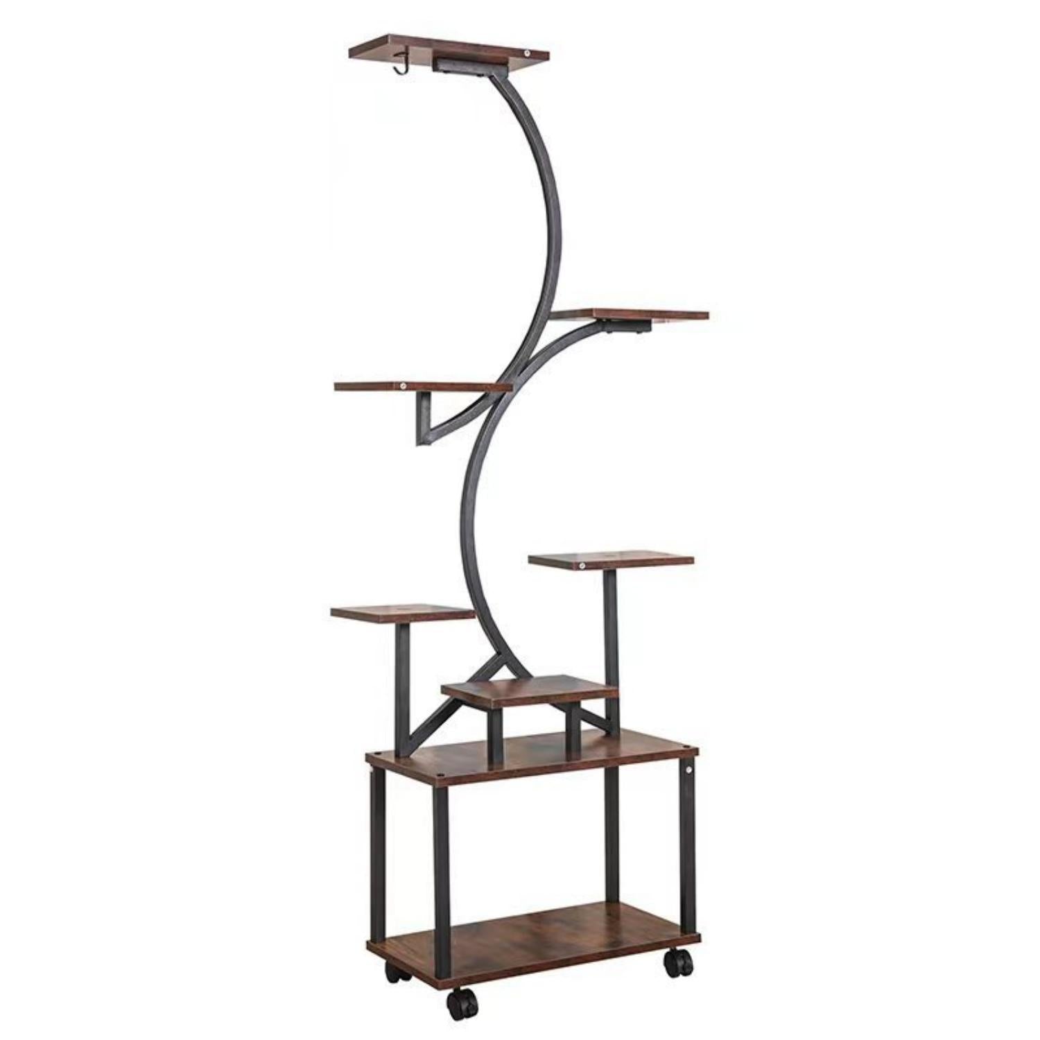 8-Tier Indoor Plant Stand with Grow Lights, 61 in S-Shaped Metal Shelf for Multiple Plants, Black