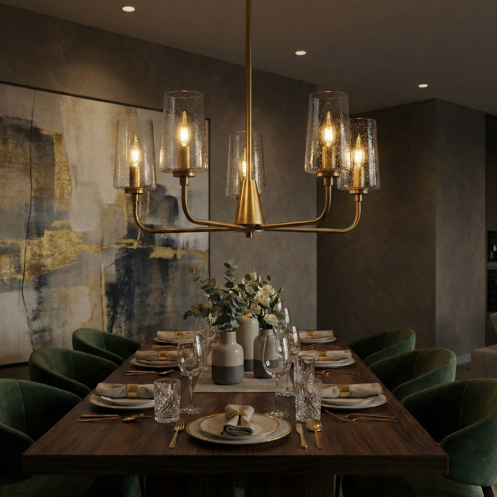 Dazzle Five Lights Chandelier With Clear Seeded Glass -Satin Brass