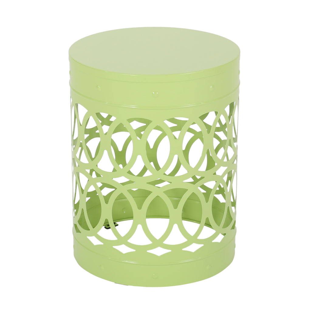 Modern Outdoor Metal End Table with Iron Cut Design in Green - Durable and Stylish, 13.75 x 13.75 x 18 inches