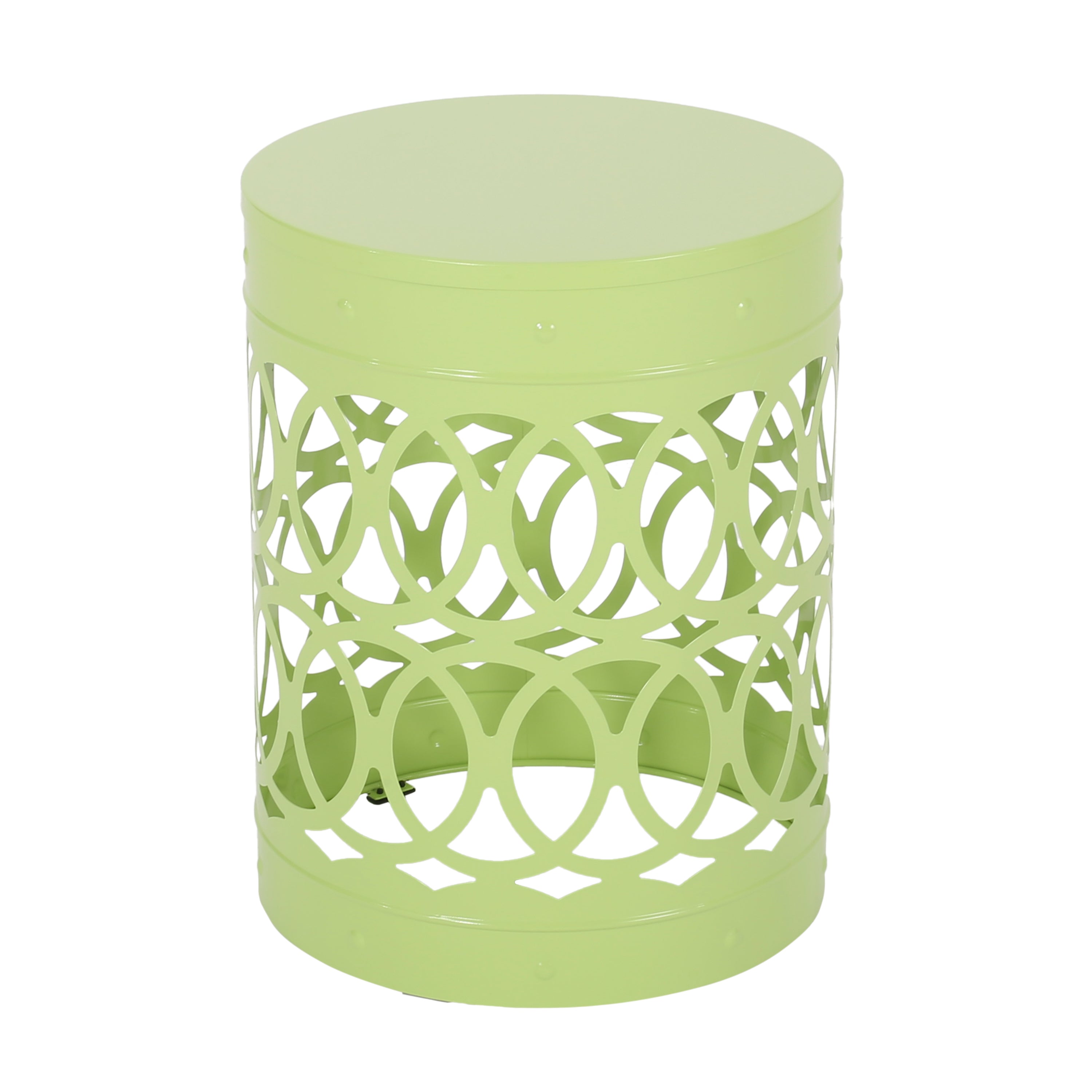 Modern Outdoor Metal End Table with Iron Cut Design in Green - Durable and Stylish, 13.75 x 13.75 x 18 inches