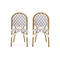 Outdoor PE Rattan and Aluminum French Bistro Chairs Set - Gray & White Bamboo Finish