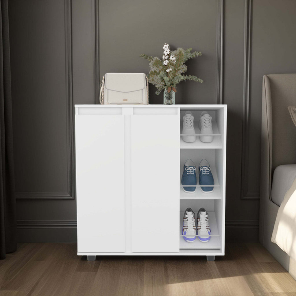 White 2-Door Shoe Storage Cabinet with 8 Enclosed Shelf