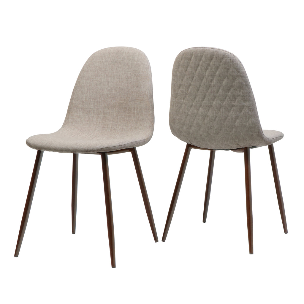 Elegant Wheat Fabric Dining Chair Set with Iron Legs and Dark Walnut Finish